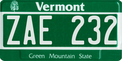 VT license plate ZAE232