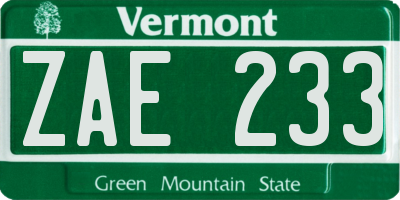 VT license plate ZAE233