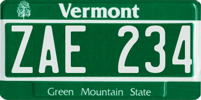 VT license plate ZAE234