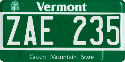 VT license plate ZAE235