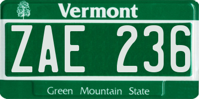 VT license plate ZAE236