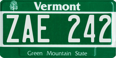VT license plate ZAE242