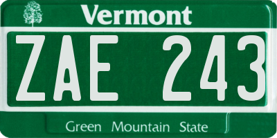VT license plate ZAE243