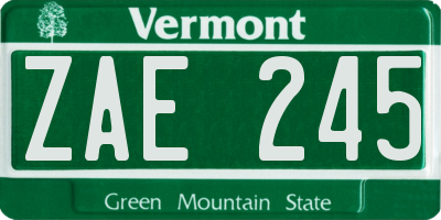 VT license plate ZAE245