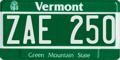 VT license plate ZAE250