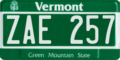 VT license plate ZAE257