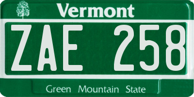 VT license plate ZAE258