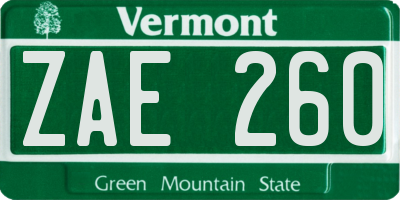 VT license plate ZAE260