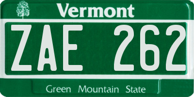 VT license plate ZAE262