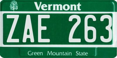 VT license plate ZAE263