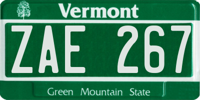 VT license plate ZAE267