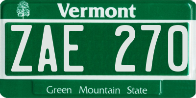 VT license plate ZAE270