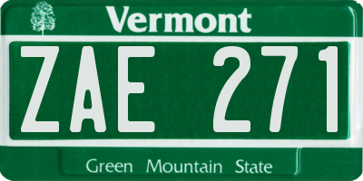 VT license plate ZAE271