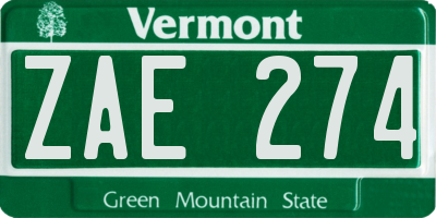 VT license plate ZAE274