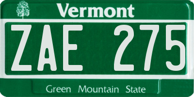 VT license plate ZAE275