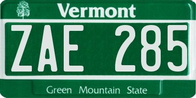 VT license plate ZAE285