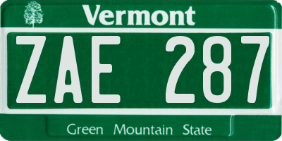 VT license plate ZAE287