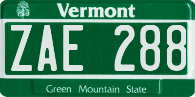 VT license plate ZAE288