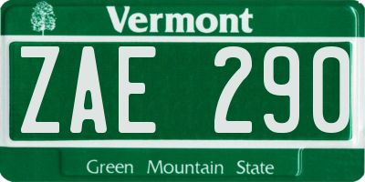 VT license plate ZAE290