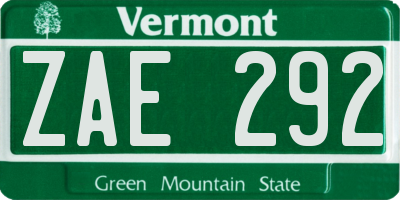 VT license plate ZAE292