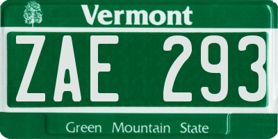 VT license plate ZAE293