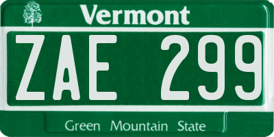 VT license plate ZAE299