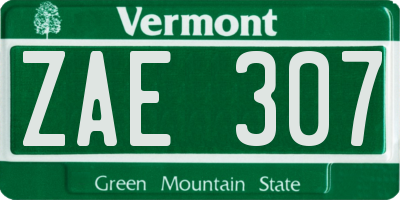 VT license plate ZAE307