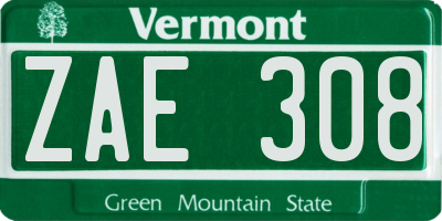 VT license plate ZAE308