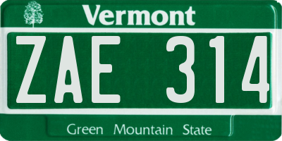 VT license plate ZAE314