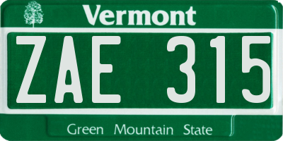 VT license plate ZAE315