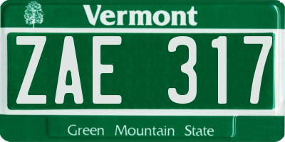 VT license plate ZAE317