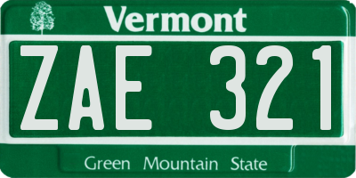 VT license plate ZAE321