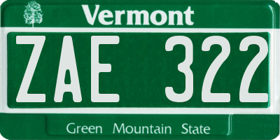 VT license plate ZAE322