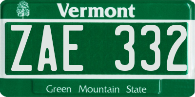 VT license plate ZAE332