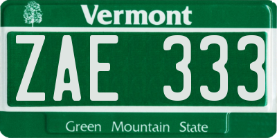 VT license plate ZAE333