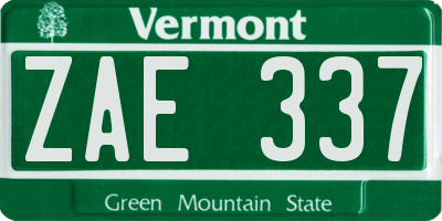 VT license plate ZAE337