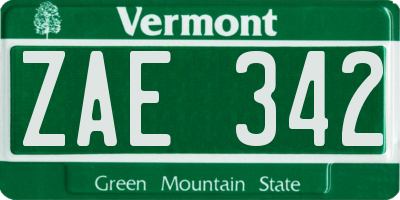 VT license plate ZAE342