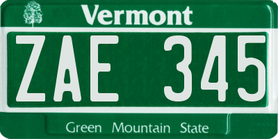VT license plate ZAE345