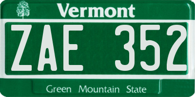 VT license plate ZAE352