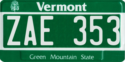 VT license plate ZAE353