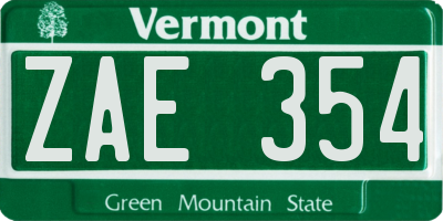VT license plate ZAE354