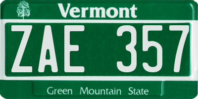 VT license plate ZAE357