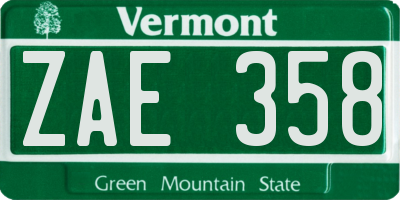 VT license plate ZAE358