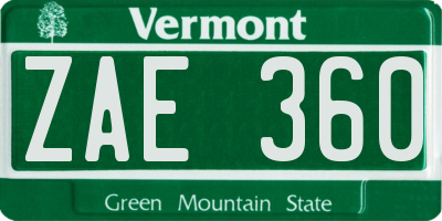 VT license plate ZAE360