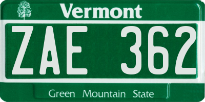 VT license plate ZAE362