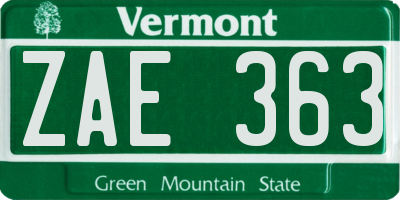 VT license plate ZAE363