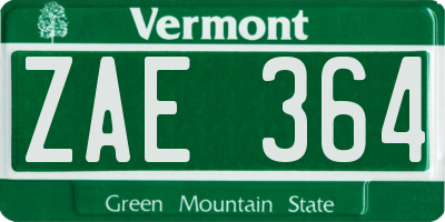 VT license plate ZAE364