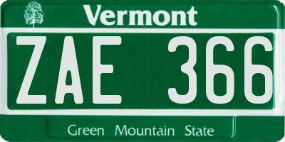 VT license plate ZAE366