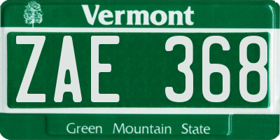 VT license plate ZAE368