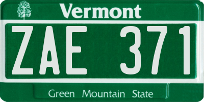 VT license plate ZAE371
